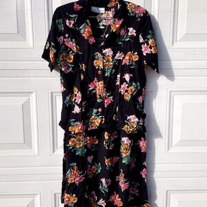 Black Floral Midi Skirt Set - Women's Two-Piece